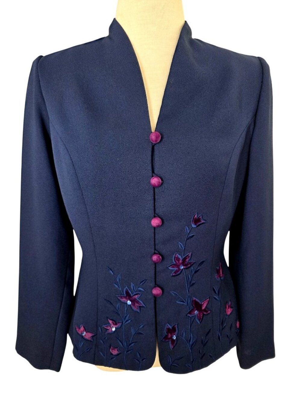 Vintage Adrianna Papell Evening Jacket Women S Navy Purple Velvet Sequin Embroid